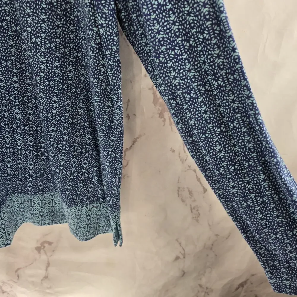 J Jill Shirt Womens Large Blue Long Sleeve Wearever Navy Geometric